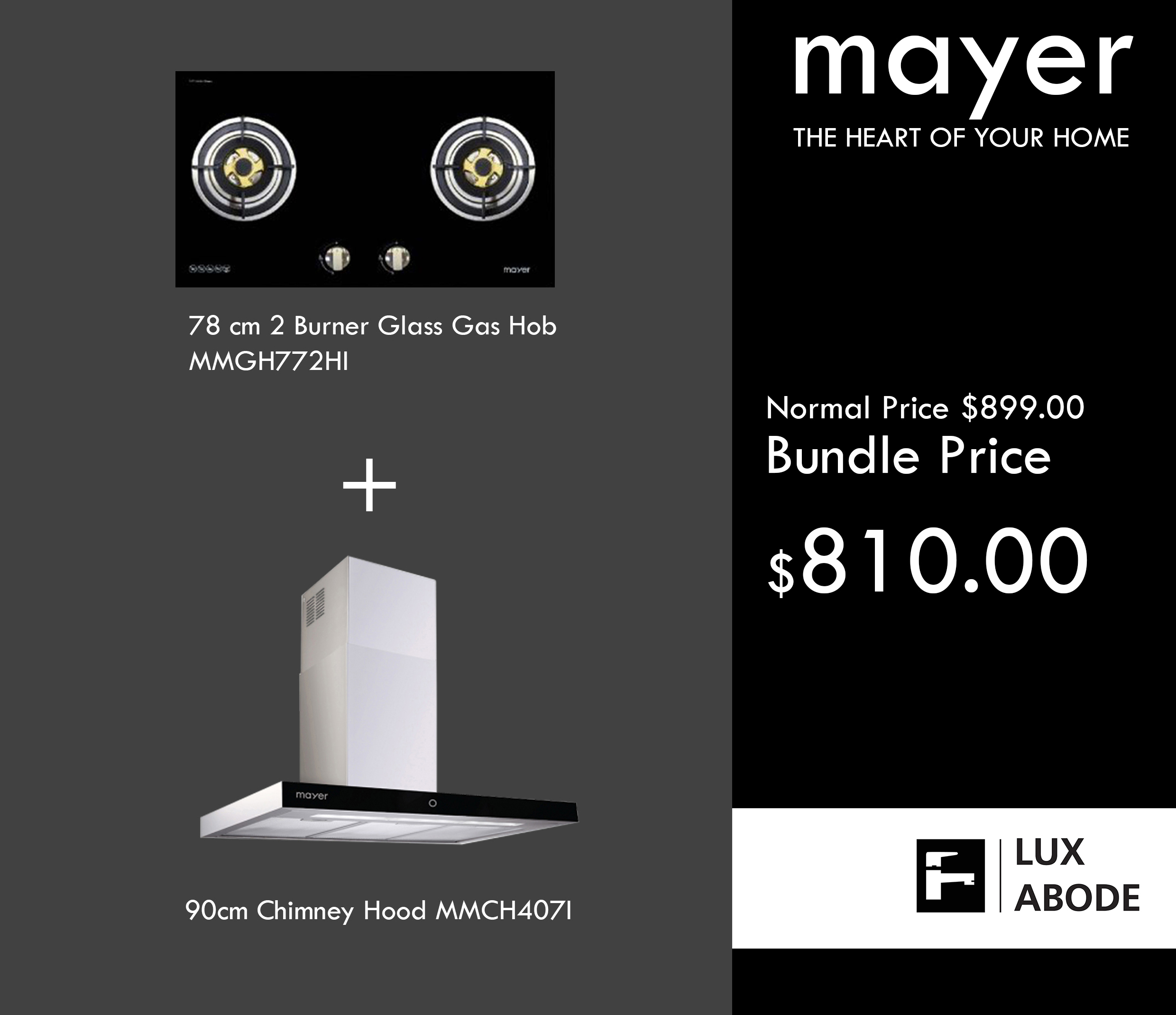 Mayer (Hob) MMGH772HI + (Hood) MMCH407I Lux Abode
